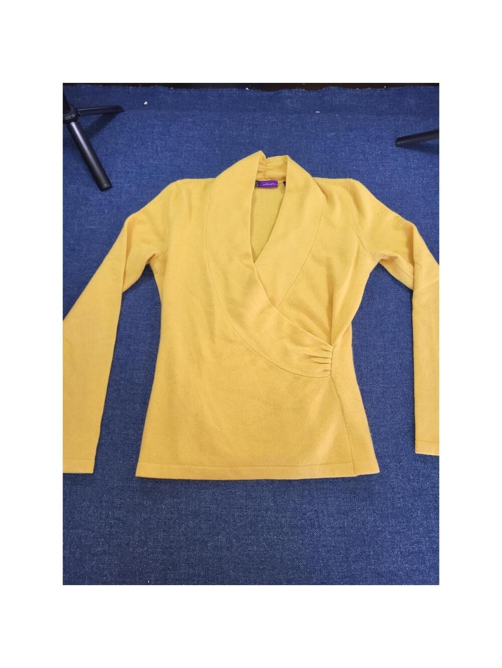 Saks Fifth Avenue Yellow Wrap Sweater Women's Small V-Neck Long Sleeve - Picture 2 of 9